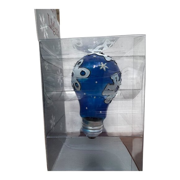 Snowflake Blue & White Holiday Lights Bulb In Original Box E26 Base Vintage NOS - Picture 2 of 4